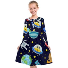 Space Seamless Pattern Illustration Kids  Midi Sailor Dress