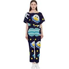 Space Seamless Pattern Illustration Batwing Lightweight Chiffon Jumpsuit