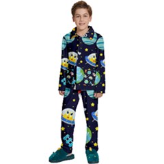 Space Seamless Pattern Illustration Kids  Long Sleeve Velvet Pajamas Set