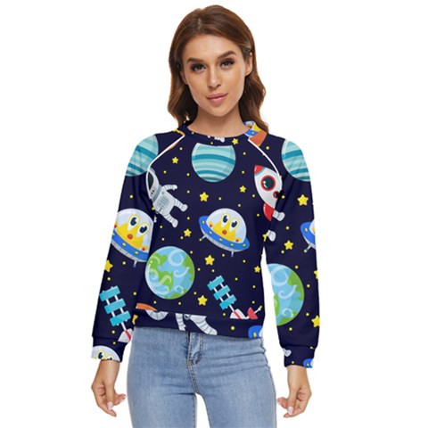 Space Seamless Pattern Illustration Women s Long Sleeve Raglan T-shirt by Hannah976