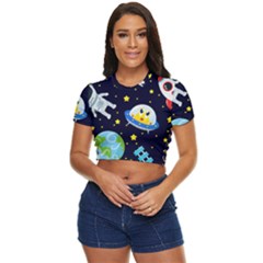 Space Seamless Pattern Illustration Side Button Cropped T-shirt by Hannah976