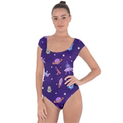 Space Seamless Pattern Short Sleeve Leotard 