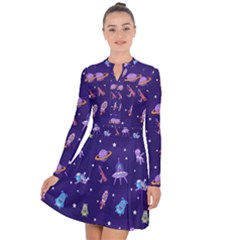 Space Seamless Pattern Long Sleeve Panel Dress