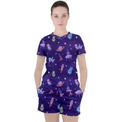 Space Seamless Pattern Women s T-shirt And Shorts Set