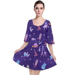 Space Seamless Pattern Velour Kimono Dress