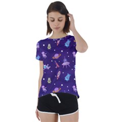 Space Seamless Pattern Short Sleeve Open Back T-shirt