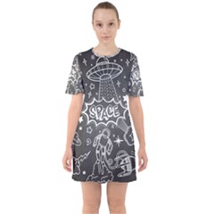 Vector Flat Space Design Background With Text Sixties Short Sleeve Mini Dress