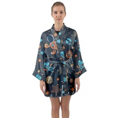 Space Seamless Pattern Art Long Sleeve Satin Kimono by Hannah976