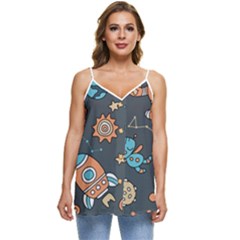 Space Seamless Pattern Art Casual Spaghetti Strap Chiffon Top