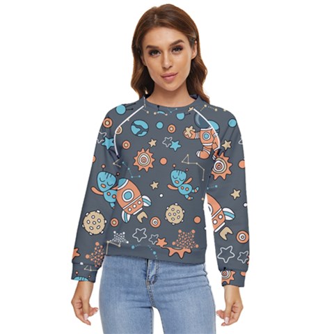 Space Seamless Pattern Art Women s Long Sleeve Raglan T-shirt by Hannah976