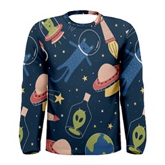 Seamless Pattern With Funny Aliens Cat Galaxy Men s Long Sleeve T-shirt by Hannah976