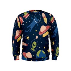 Seamless Pattern With Funny Aliens Cat Galaxy Kids  Sweatshirt by Hannah976