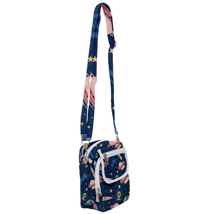 Seamless Pattern With Funny Aliens Cat Galaxy Shoulder Strap Belt Bag