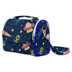 Seamless Pattern With Funny Aliens Cat Galaxy Satchel Shoulder Bag by Hannah976