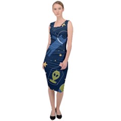 Seamless Pattern With Funny Aliens Cat Galaxy Sleeveless Pencil Dress by Hannah976