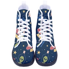 Seamless Pattern With Funny Aliens Cat Galaxy Women s High-top Canvas Sneakers by Hannah976