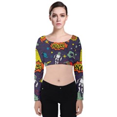 Vector Flat Space Design Background Velvet Long Sleeve Crop Top by Hannah976