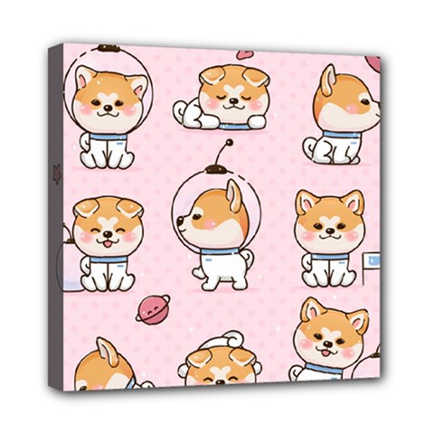 Set Kawaii Smile Japanese Dog Akita Inu Cartoon Mini Canvas 8  X 8  (stretched) by Hannah976