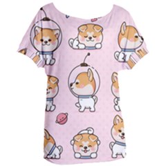 Set Kawaii Smile Japanese Dog Akita Inu Cartoon Women s Oversized T-shirt