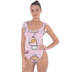 Set Kawaii Smile Japanese Dog Akita Inu Cartoon Short Sleeve Leotard 