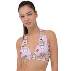 Set Kawaii Smile Japanese Dog Akita Inu Cartoon Halter Plunge Bikini Top