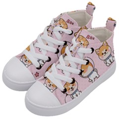 Set Kawaii Smile Japanese Dog Akita Inu Cartoon Kids  Mid-top Canvas Sneakers