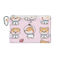 Set Kawaii Smile Japanese Dog Akita Inu Cartoon Canvas Cosmetic Bag (medium)