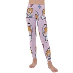 Set Kawaii Smile Japanese Dog Akita Inu Cartoon Kids  Lightweight Velour Leggings