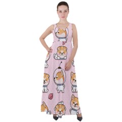 Set Kawaii Smile Japanese Dog Akita Inu Cartoon Empire Waist Velour Maxi Dress