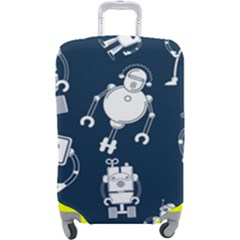 White Robot Blue Seamless Pattern Luggage Cover (large) by Hannah976