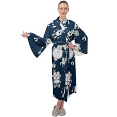 White Robot Blue Seamless Pattern Maxi Velvet Kimono by Hannah976