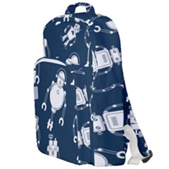 White Robot Blue Seamless Pattern Double Compartment Backpack