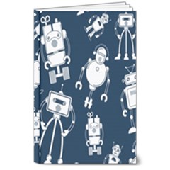 White Robot Blue Seamless Pattern 8  X 10  Hardcover Notebook