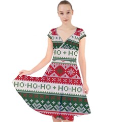 Ugly Sweater Merry Christmas  Cap Sleeve Front Wrap Midi Dress by artworkshop