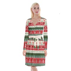 Ugly Sweater Merry Christmas  Long Sleeve Velvet Front Wrap Dress by artworkshop