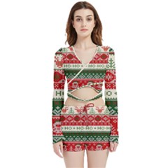 Ugly Sweater Merry Christmas  Velvet Wrap Crop Top And Shorts Set