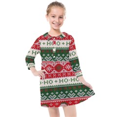 Ugly Sweater Merry Christmas  Kids  Quarter Sleeve Shirt Dress by artworkshop