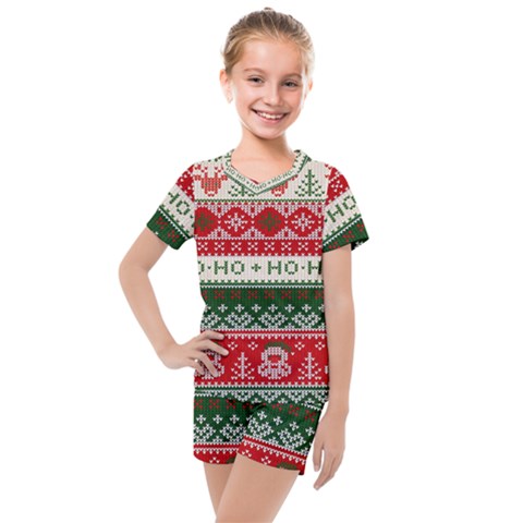 Ugly Sweater Merry Christmas  Kids  Mesh T-shirt And Shorts Set by artworkshop