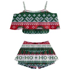 Ugly Sweater Merry Christmas  Kids  Off Shoulder Skirt Bikini by artworkshop