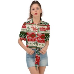 Ugly Sweater Merry Christmas  Tie Front Shirt 