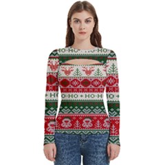 Ugly Sweater Merry Christmas  Women s Cut Out Long Sleeve T-shirt by artworkshop