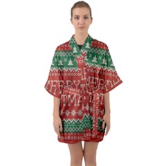 Merry Christmas  Pattern Half Sleeve Satin Kimono  by artworkshop