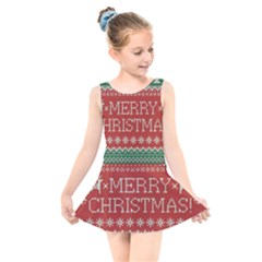 Merry Christmas  Pattern Kids  Skater Dress Swimsuit by artworkshop