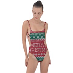 Merry Christmas  Pattern Tie Strap One Piece Swimsuit by artworkshop