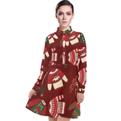 Ugly Sweater Wrapping Paper Long Sleeve Chiffon Shirt Dress