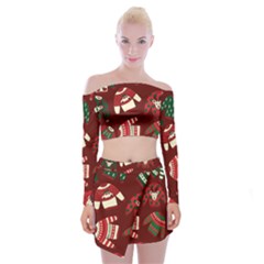 Ugly Sweater Wrapping Paper Off Shoulder Top With Mini Skirt Set by artworkshop