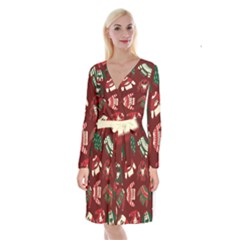 Ugly Sweater Wrapping Paper Long Sleeve Velvet Front Wrap Dress by artworkshop