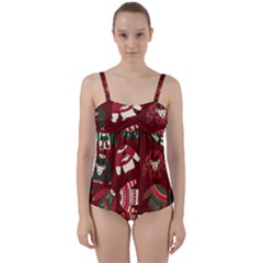 Ugly Sweater Wrapping Paper Twist Front Tankini Set by artworkshop