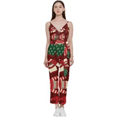 Ugly Sweater Wrapping Paper V-neck Camisole Jumpsuit by artworkshop