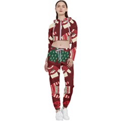 Ugly Sweater Wrapping Paper Cropped Zip Up Lounge Set